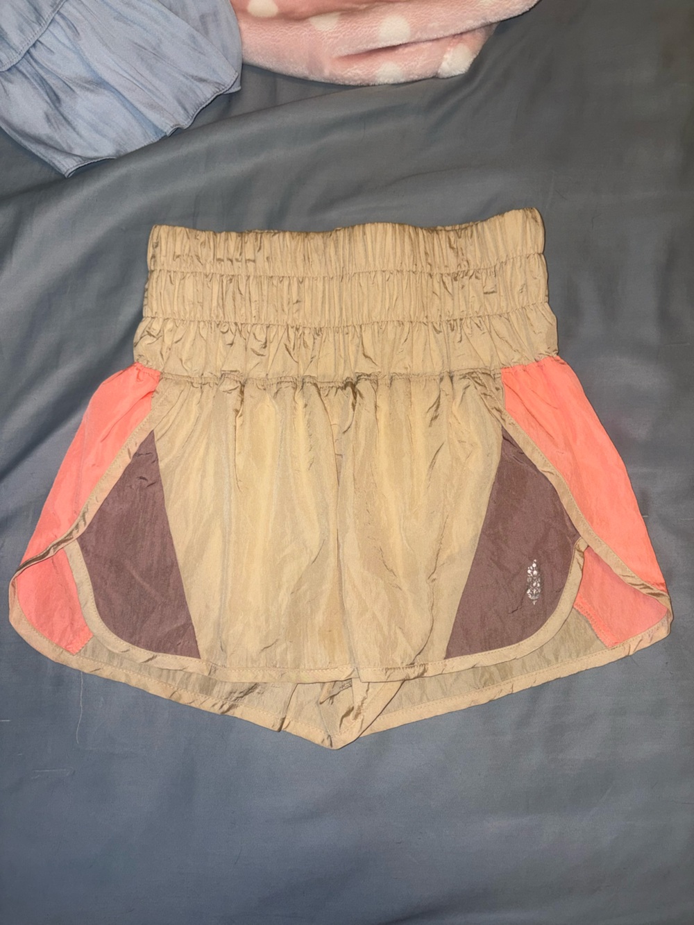 Free People Beige Athletic Shorts with Coral & Brown Panels